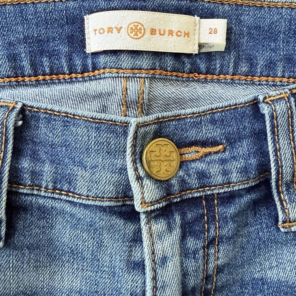 Tory Burch Jeans Sz 28 Straight Leg Blue Denim Logo Medium Wash Casual Classy - Picture 3 of 7